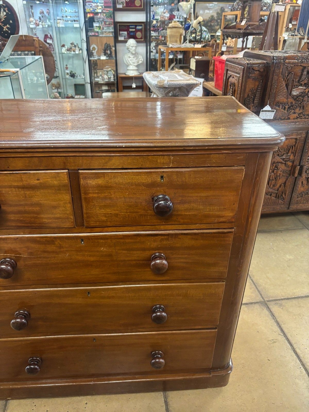 Antique Late Victorian Mahogany Two Over Three Chest Of Drawers As Found photo Furniture
