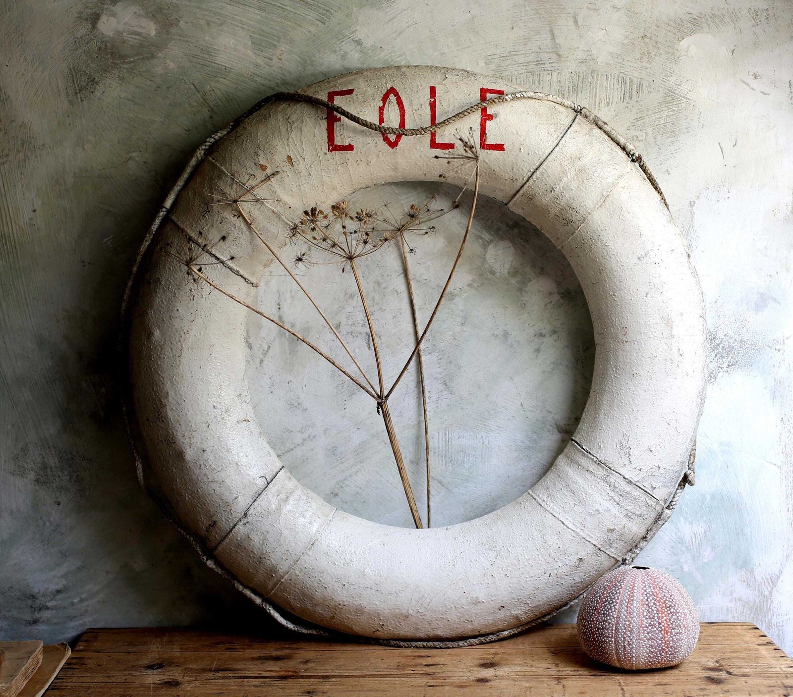 Antique Life Ring Ship Distressed Lifebuoy French Sailing Boat Marine Salvage Nautical Eole