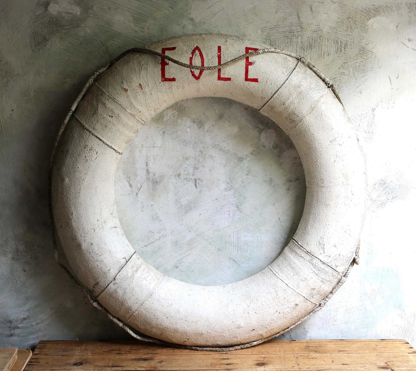 Antique Life Ring Ship Distressed Lifebuoy French Sailing Boat Marine Salvage Nautical Eole photo vintage