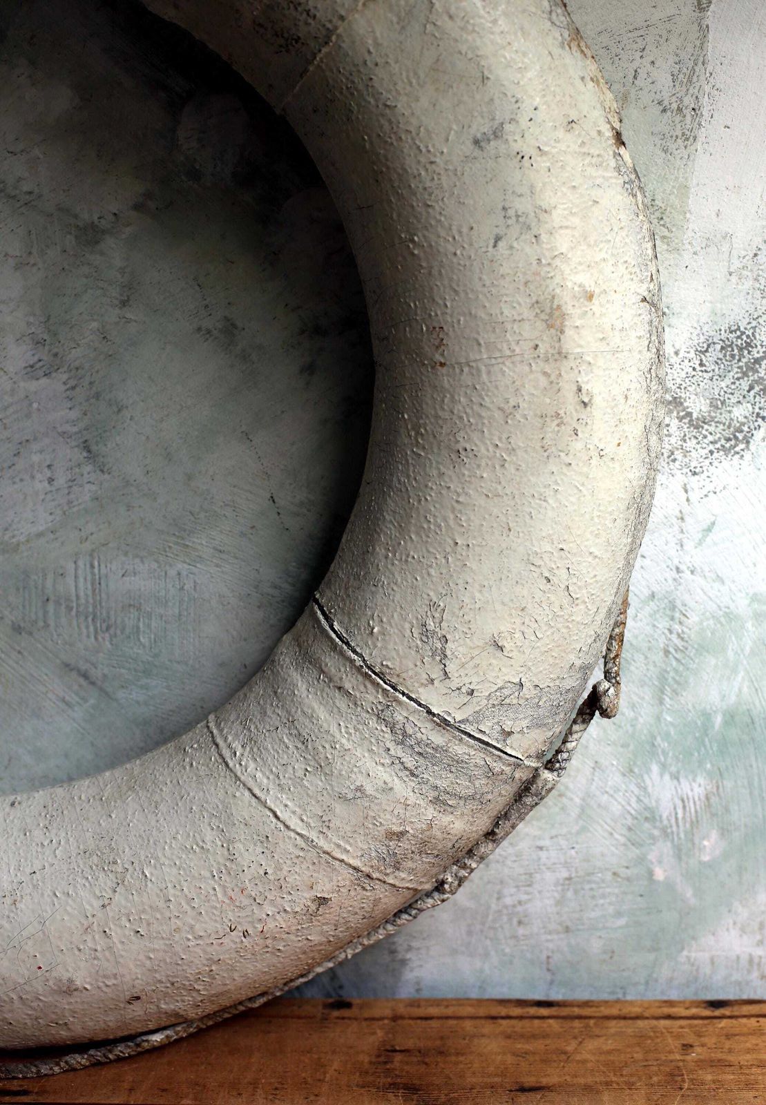 339.0 Antique Life Ring Ship Distressed Lifebuoy French Sailing Boat Marine Salvage Nautical Eole photo