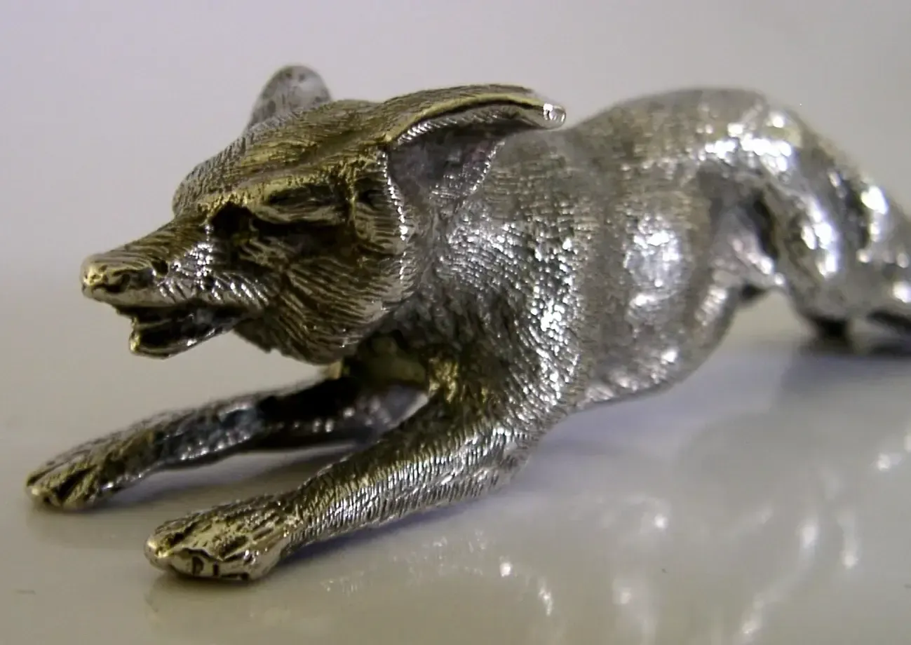 Heavy 104g English Sterling Silver Running Fox Figure 1968 Animal Hunting photo vinterior