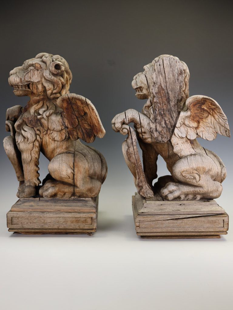 Pair Of Antique 19th Century French Neo Renaissance Heraldic Lions photo vintage