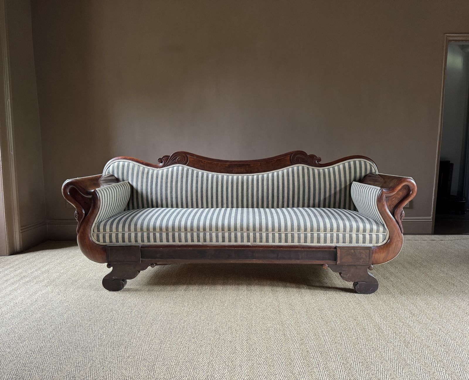 Antique French Charles X Mahogany Sofa With Swan Neck Arms Circa 1820 photo 1850.0