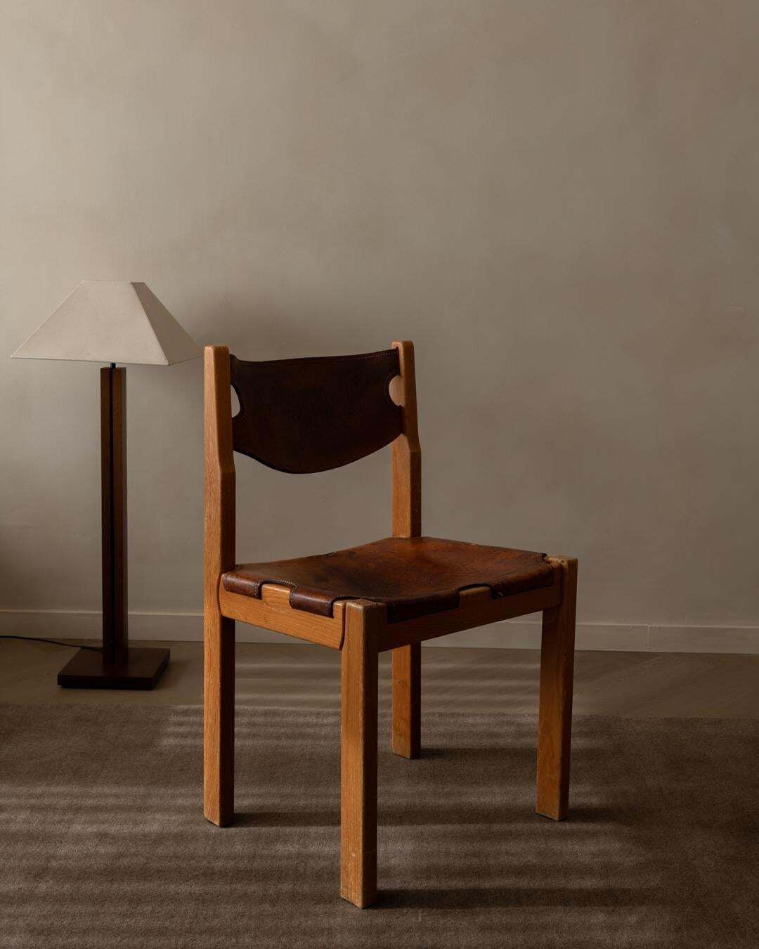 Vintage Maison Regain Elm & Cognac Leather Chair, France, 1970s photo for sale