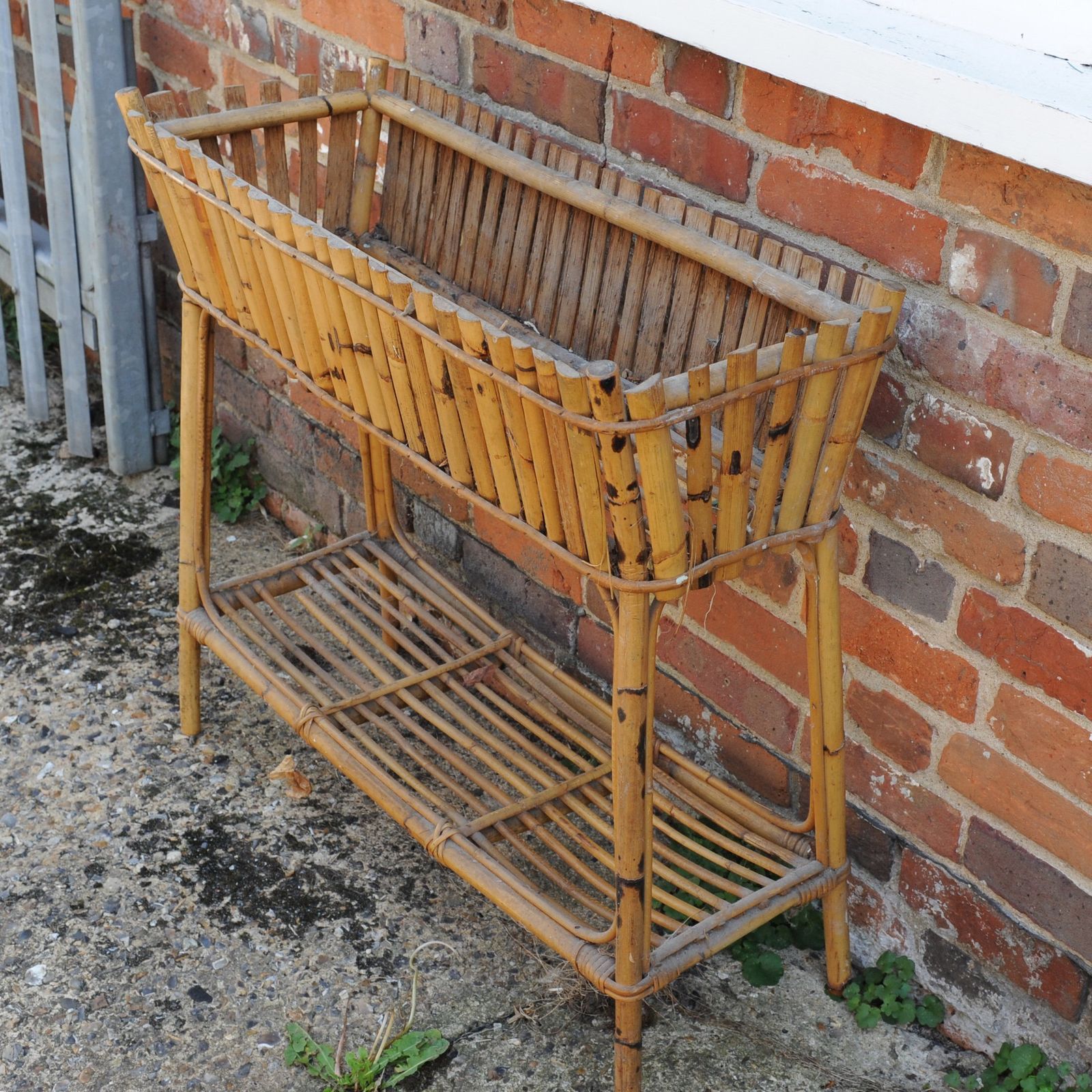 French Bamboo And Rattan Two Tier Jardinière Planter, 1960s photo Home Decor