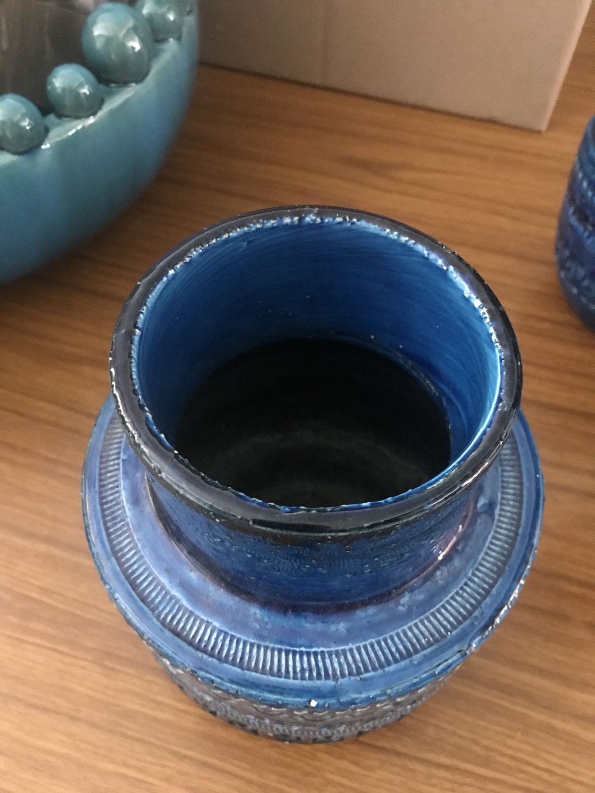 Midcentury Bitossi Aldo Londi Rimini Blue Glazed Ceramic Vase photo for sale