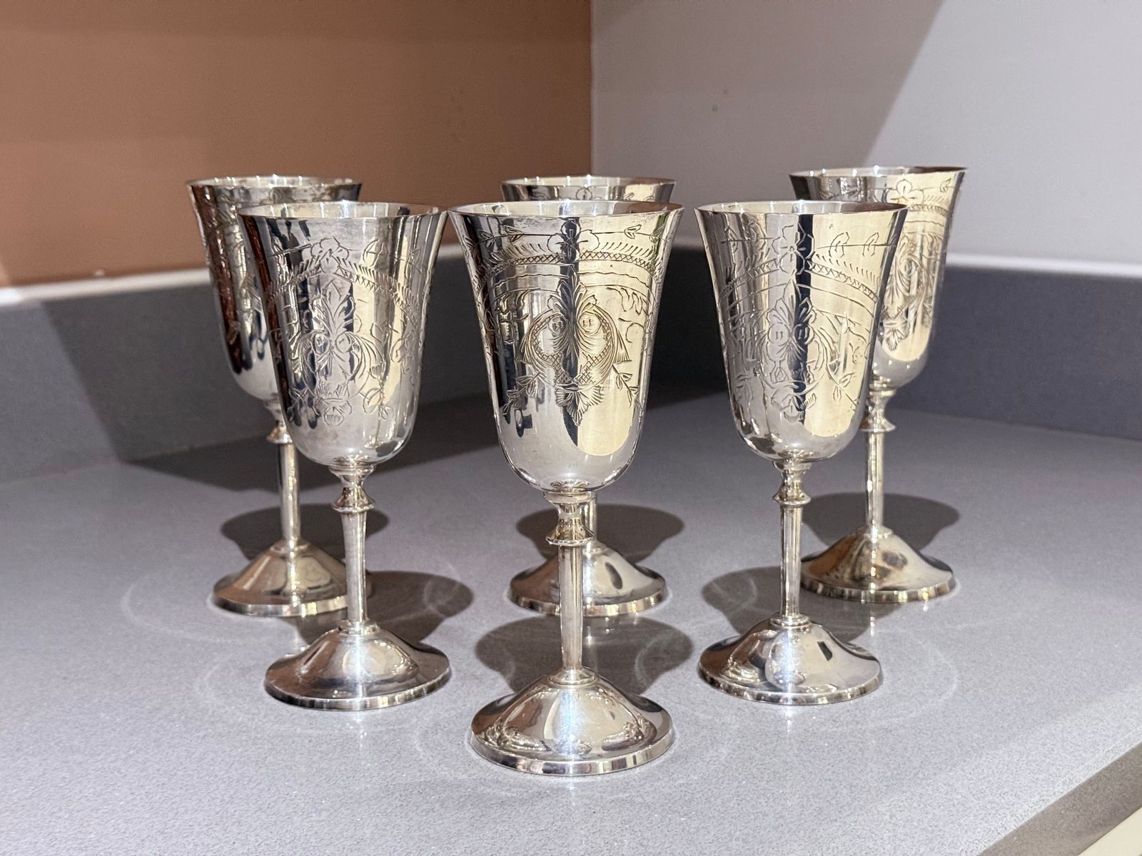 Glasses Silver Alpaca Botticelli's Venus Drinking Glassware For Sale Set Of Six photo furniture