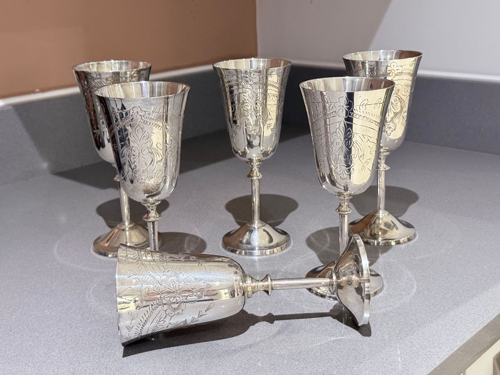 photo for sale Glasses Silver Alpaca Botticelli's Venus Drinking Glassware For Sale Set Of Six