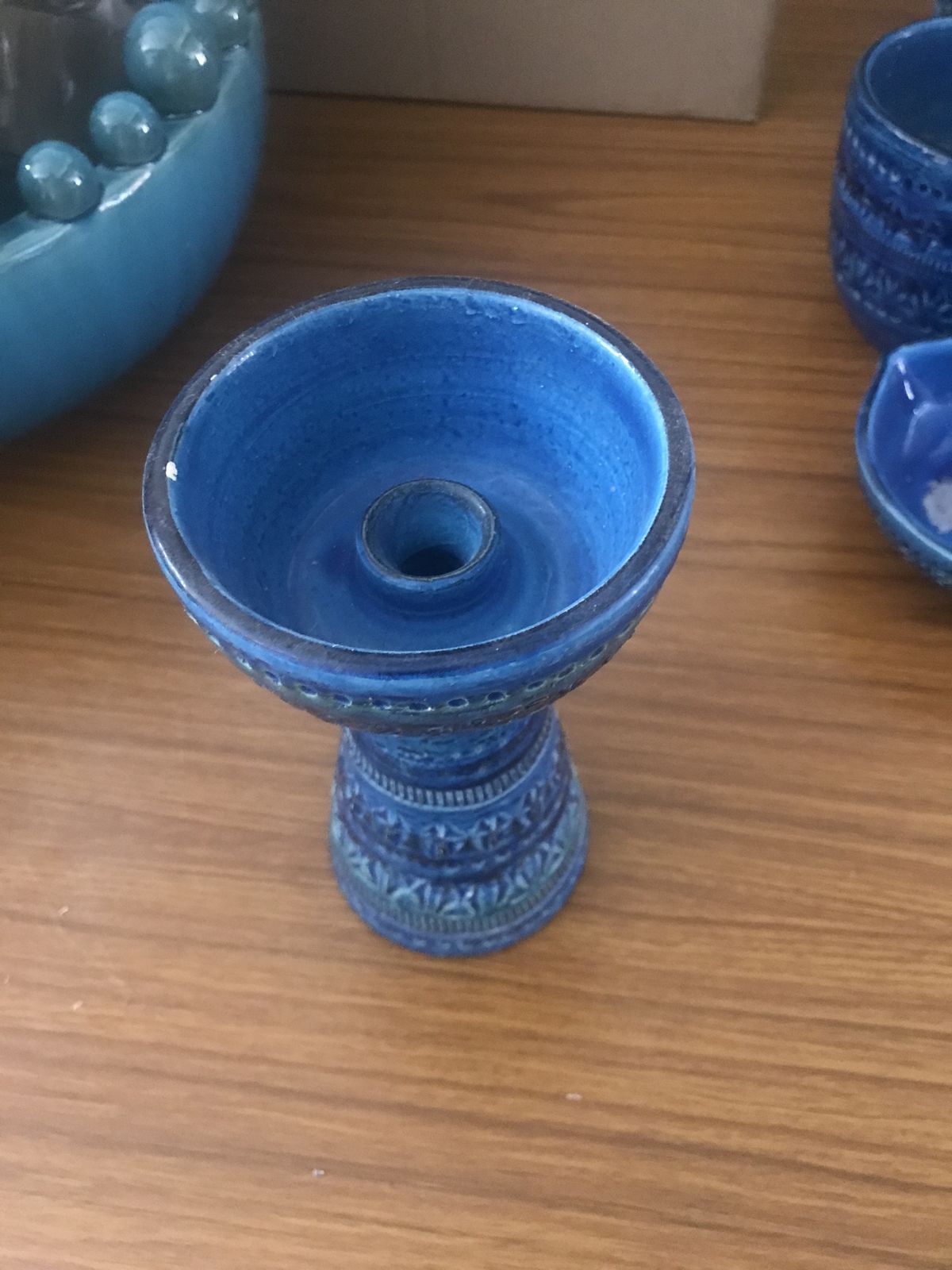 Mid Century Rimini Blue Pottery Candleholder By Aldo Londi For Bitossi 1960s photo furniture