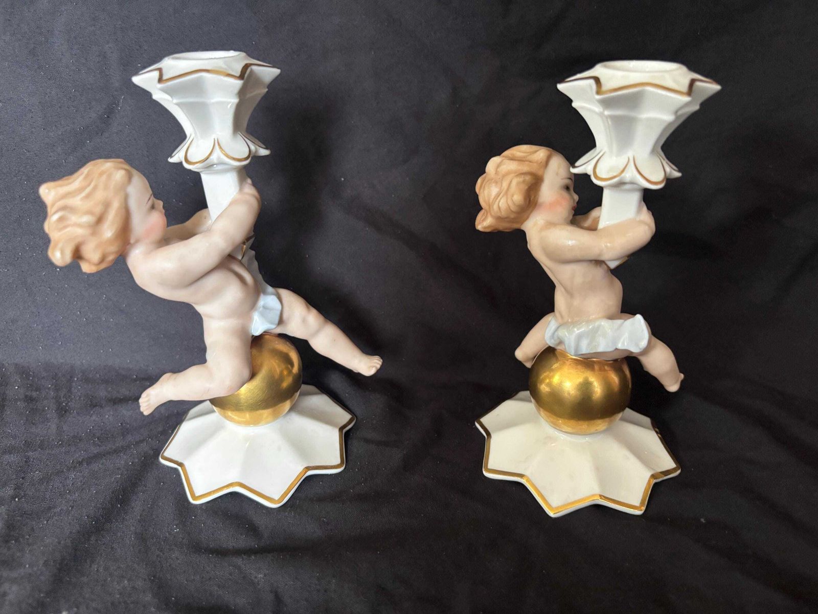 Pair Of Hutschenreuther Cherub / Putti Porcelain Candle Holders   Karl Tutter photo Home Decor