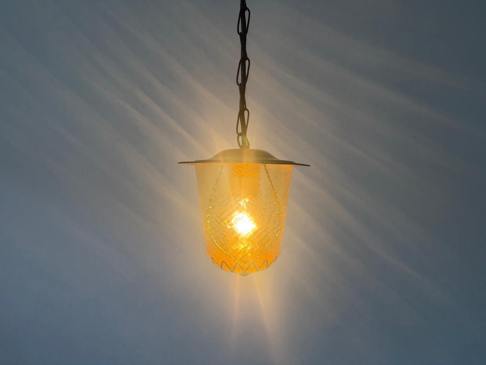 Art Deco Yellow Glass Brass Body Flush Mount Light, 1940s, Germany photo Lighting