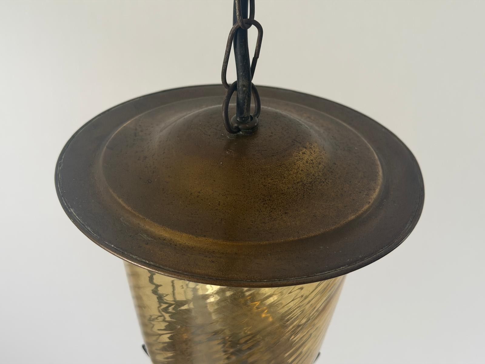 Art Deco Yellow Glass Brass Body Flush Mount Light, 1940s, Germany photo vintage