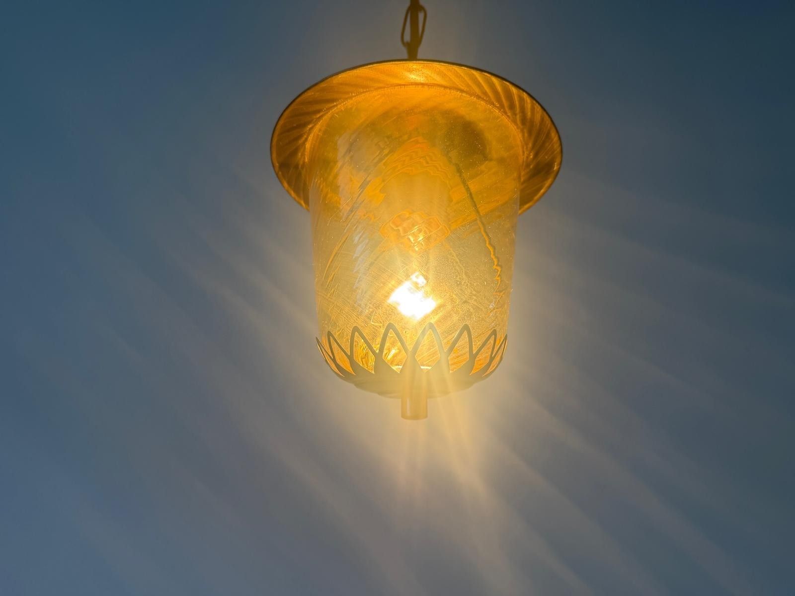 photo buy Art Deco Yellow Glass Brass Body Flush Mount Light, 1940s, Germany