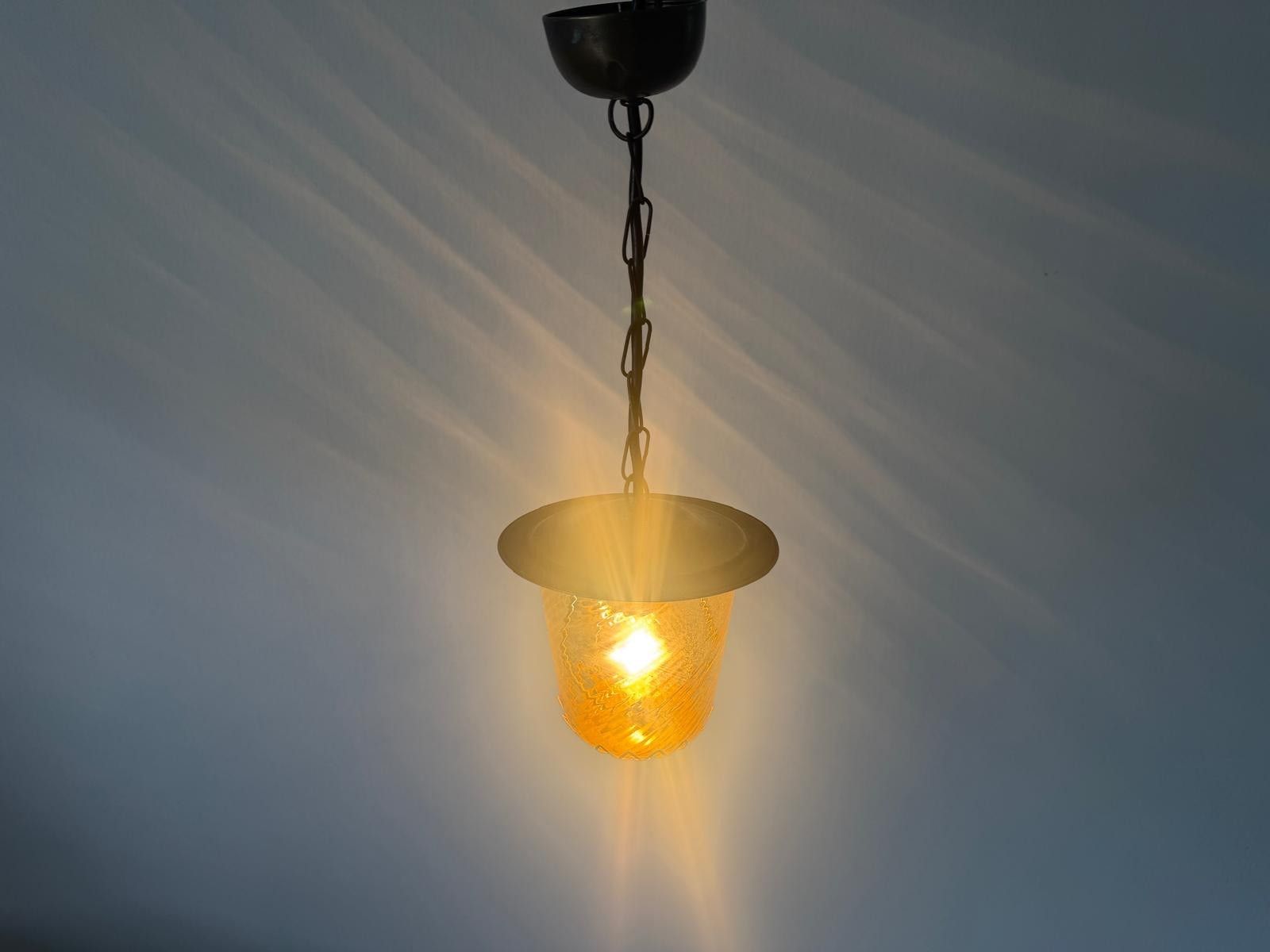 photo vintage Art Deco Yellow Glass Brass Body Flush Mount Light, 1940s, Germany