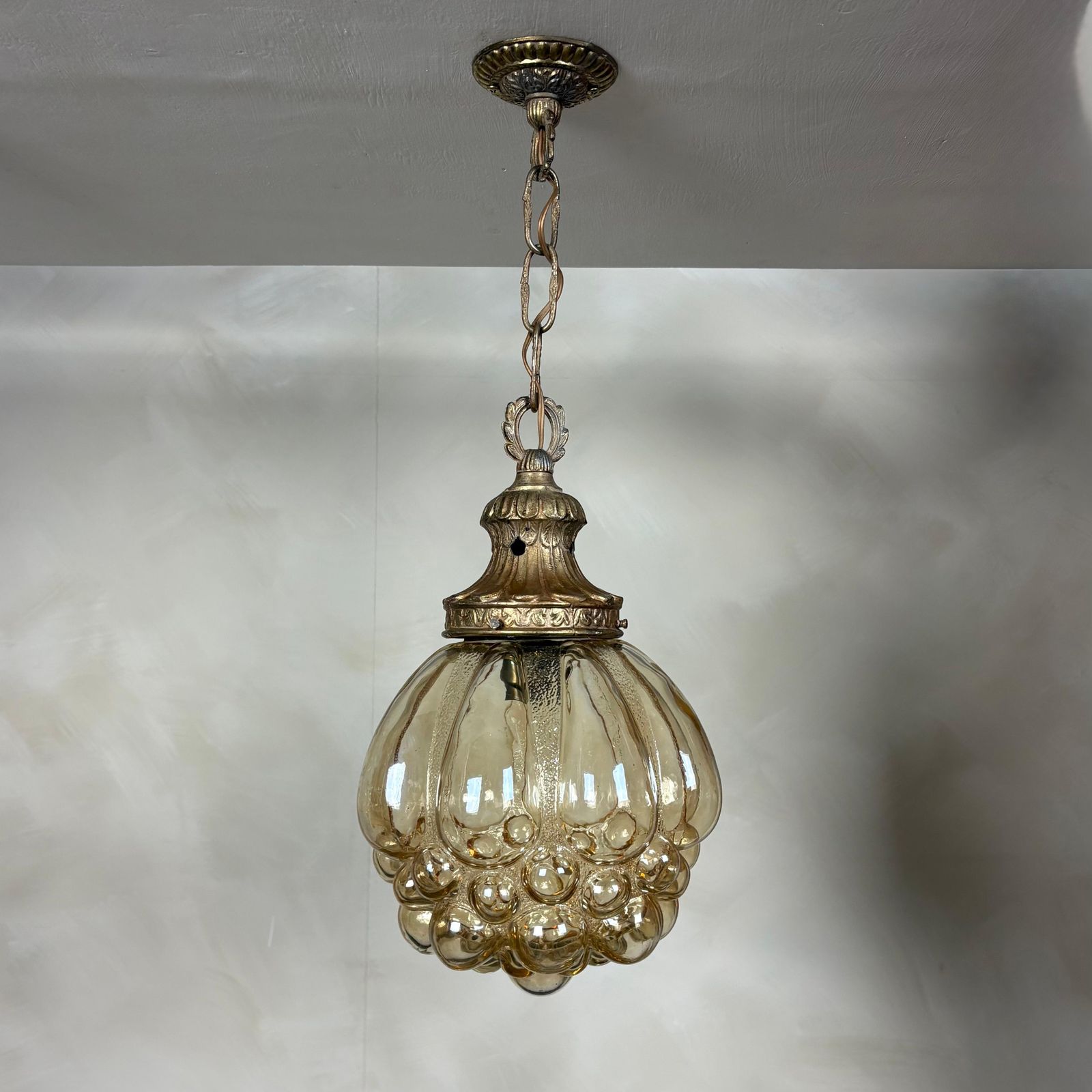 Pair Of Amber Bubble Glass Pendant Lights By Helena Tynell For Glashütte Limburg Mid Century Retro Mcm photo 995.0