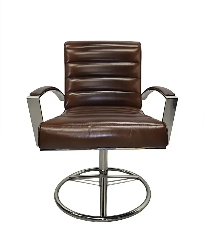 Bureaustoel of Kantoorstoel in Mid-Century Stijl, Leer en Chroom, Draaibaar