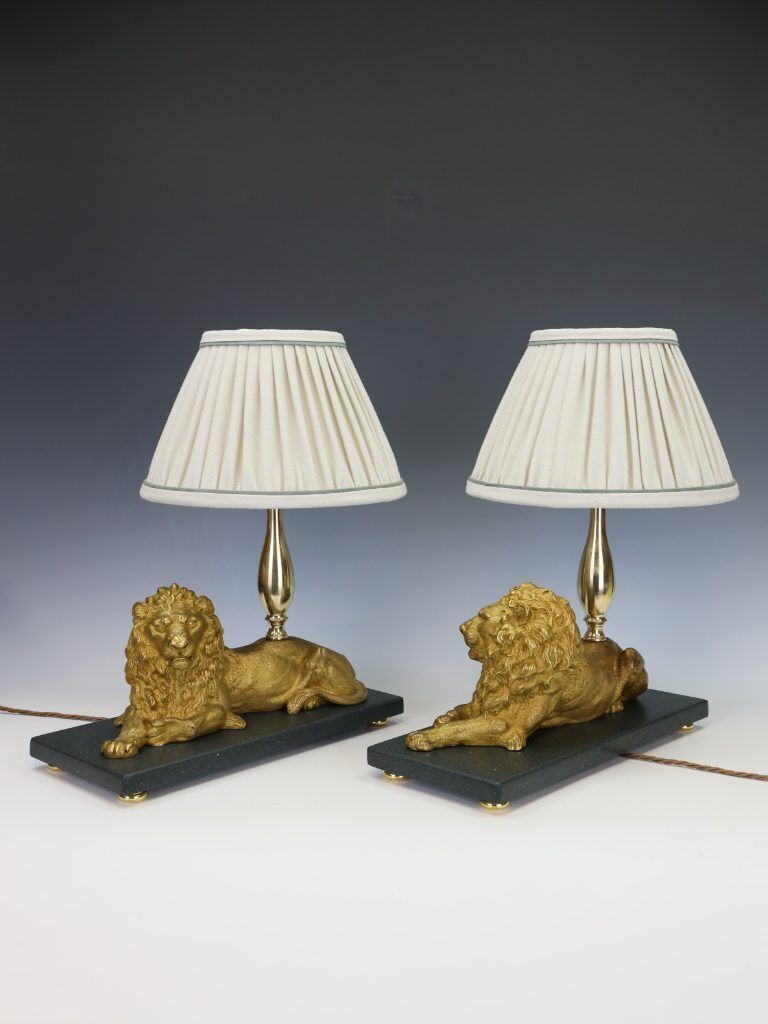 Magnificent Pair Of Gilt Bronze Lion Table Lamps By Henri Picard photo furniture