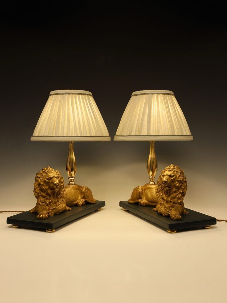 photo vinterior Magnificent Pair Of Gilt Bronze Lion Table Lamps By Henri Picard