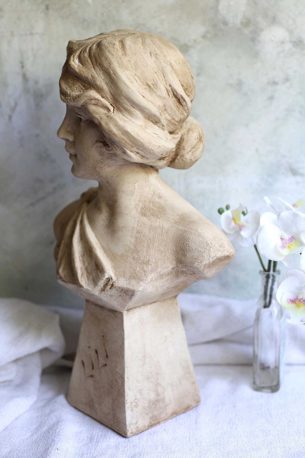Large Art Nouveau Statue Of A Lady Antique Bust Chalkware Young Woman Figurine C.1900 Lili photo buy