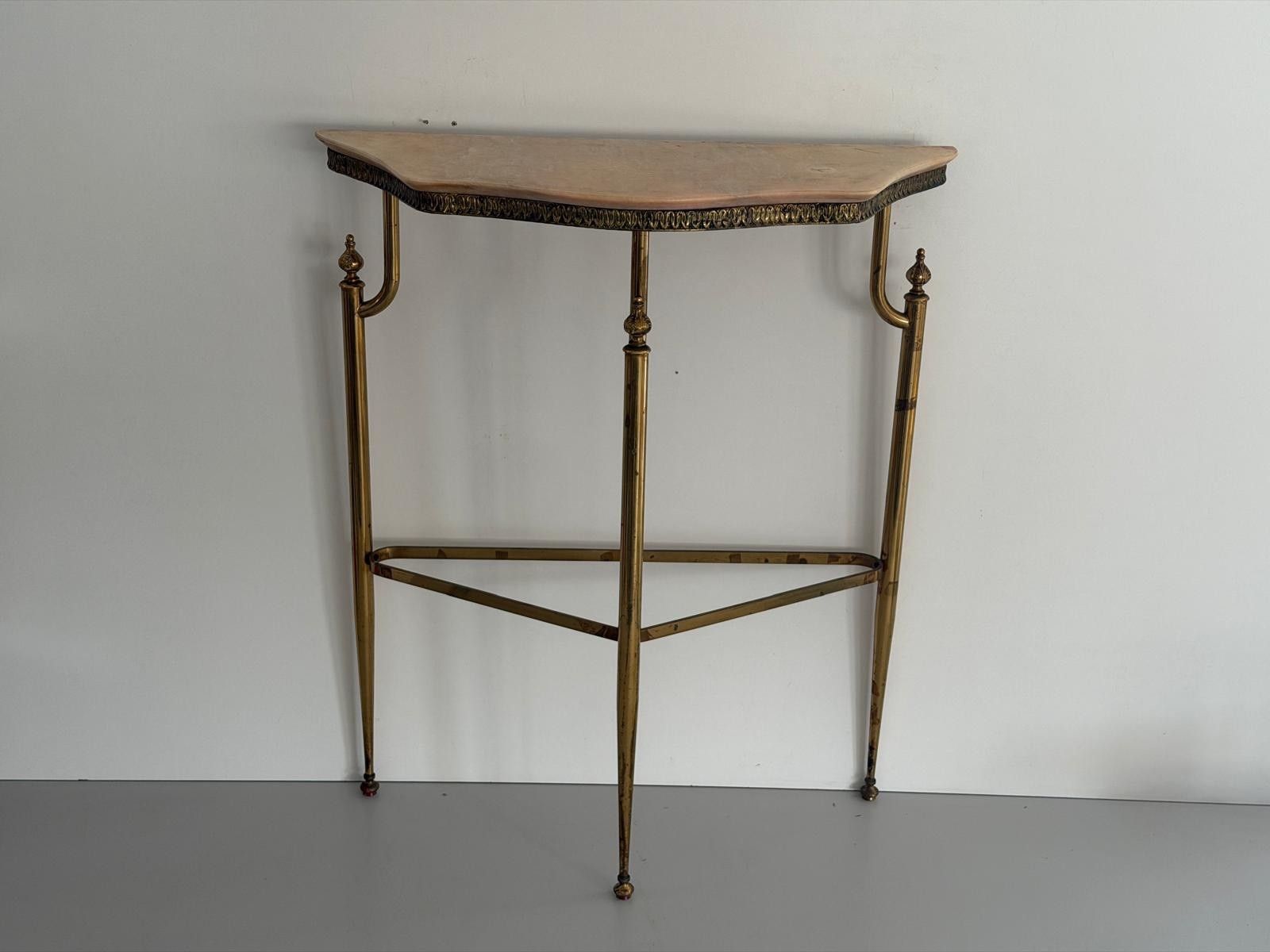 Mid Century Brass And Marble Top Floating Floor Console Table, 1950s, Italy