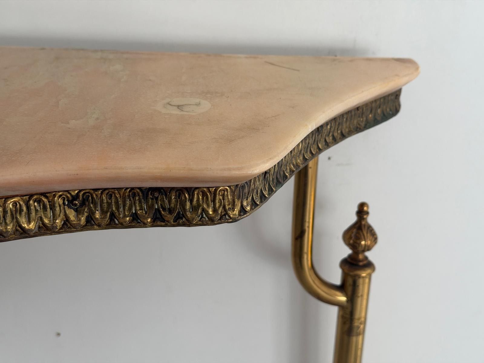 Mid Century Brass And Marble Top Floating Floor Console Table, 1950s, Italy photo vinterior