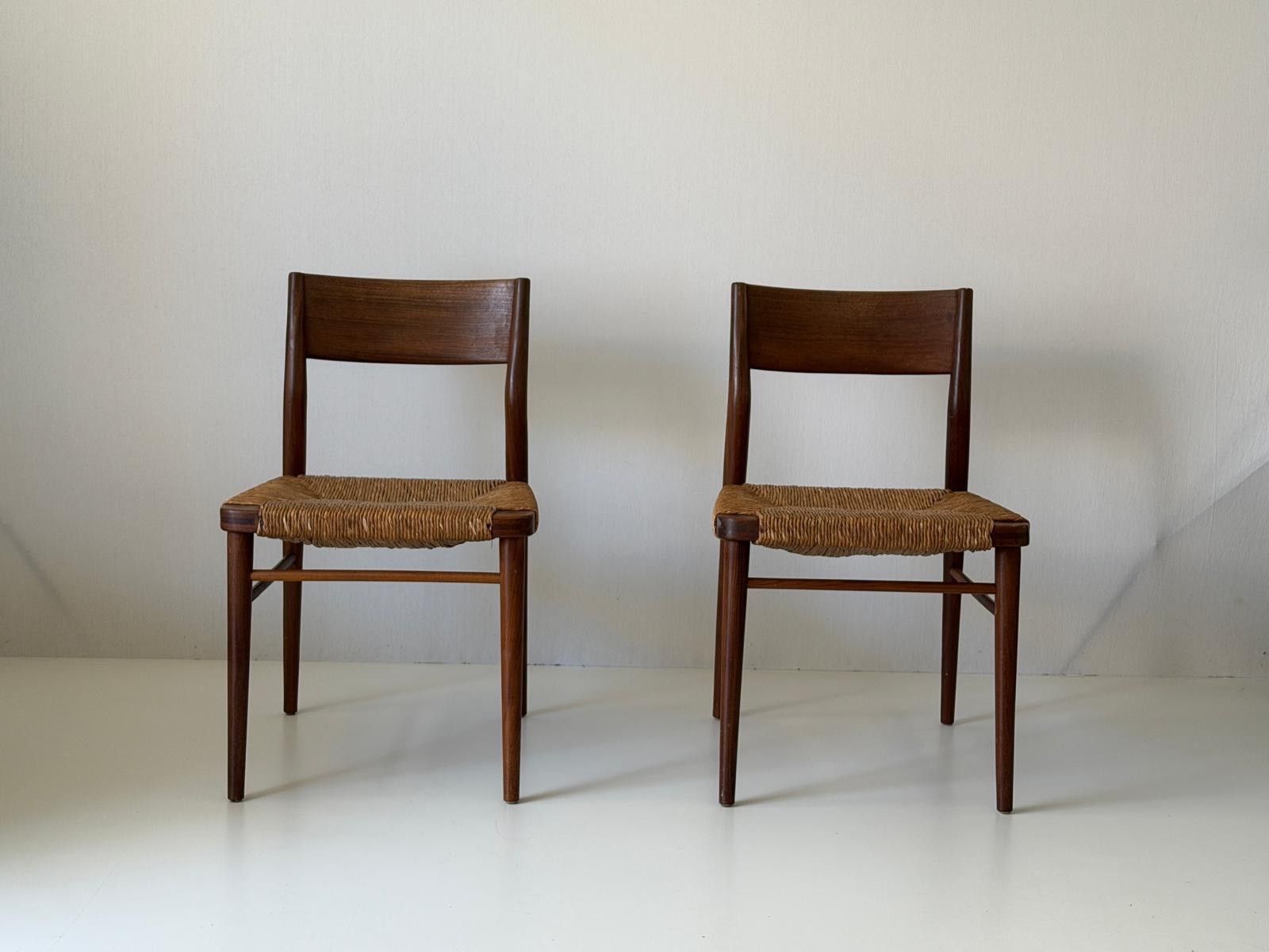 Straw And Teak Pair Of Chairs, 1960s, Denmark photo Furniture
