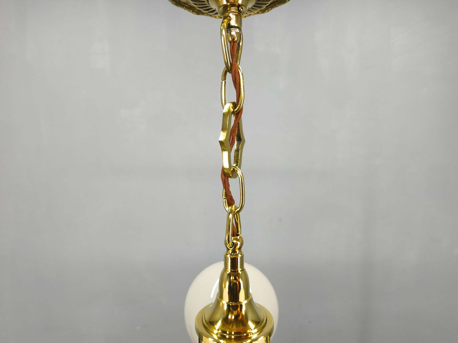 Art Deco Messing en Opaalglaze Hanglamp, Tsjecho-Slowakije photo buy
