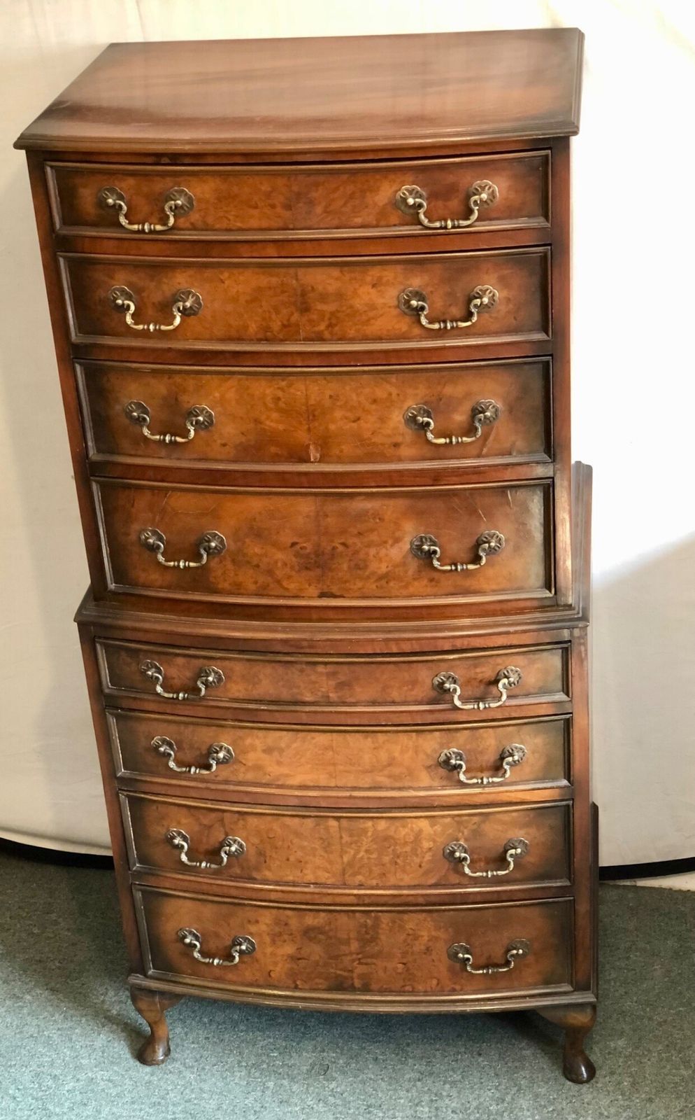 Small Early 20th Century Bow Fronted Walnut Tallboy photo furniture