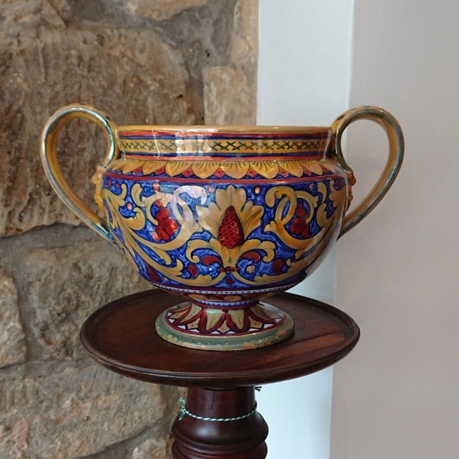Italian Lustre Glazed Majolica Two Handled Vase By Rubboli photo for sale