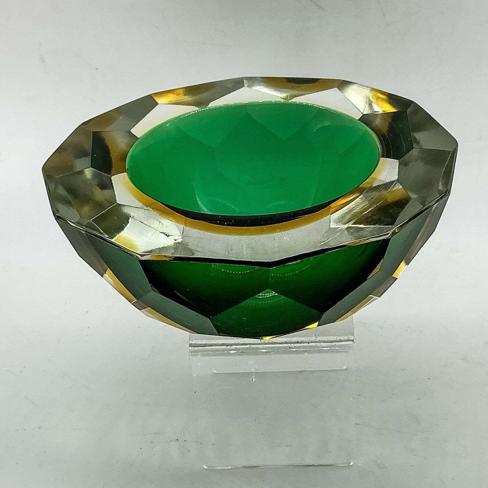 Murano Mandruzzato Sommerso 12 Diamond Faceted Geode Glass Bowl 70s Mcm photo furniture