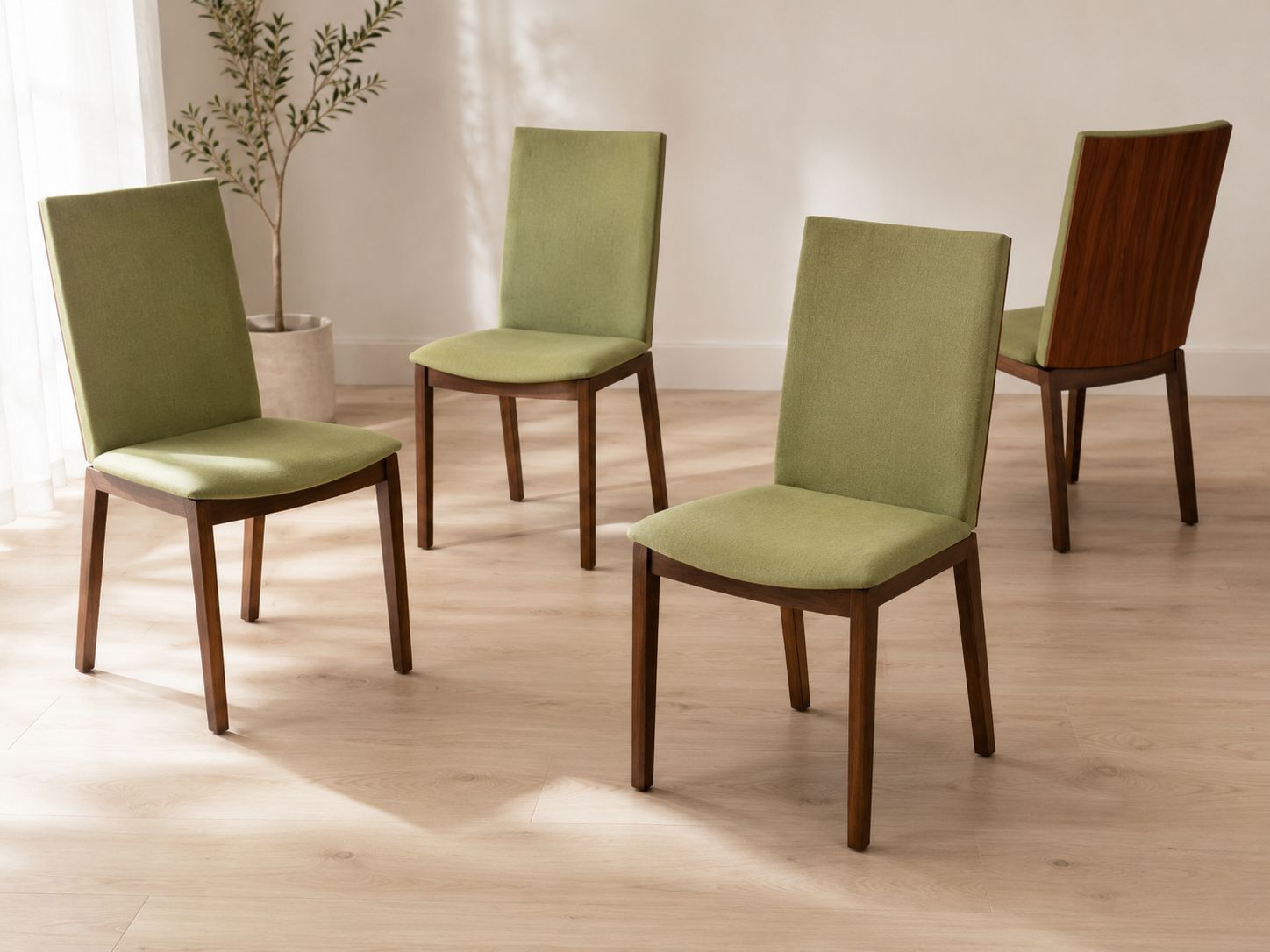 Skovby Sm51n Walnut Dining Chairs Set Of 4 Danish Modern Green Fabric photo furniture