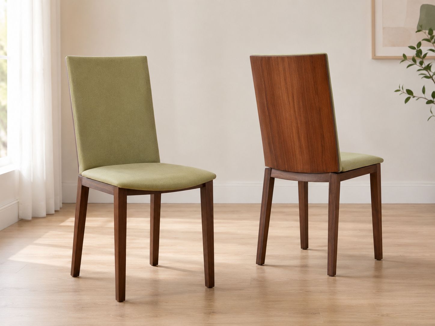 Skovby Sm51n Walnut Dining Chairs Set Of 4 Danish Modern Green Fabric photo for sale