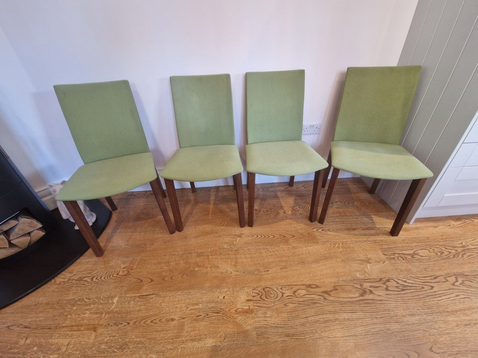 Skovby Sm51n Walnut Dining Chairs Set Of 4 Danish Modern Green Fabric photo Furniture