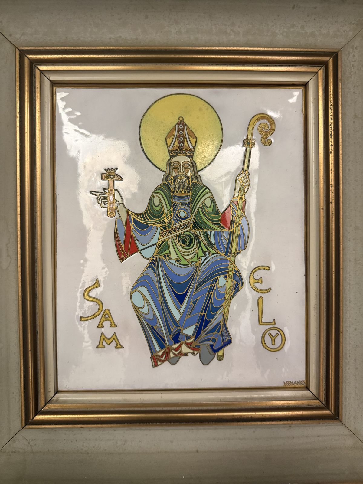 Signed Medieval Revival Enamel Plaque Of Saint Eligius, French, Mid 20th Century photo Art