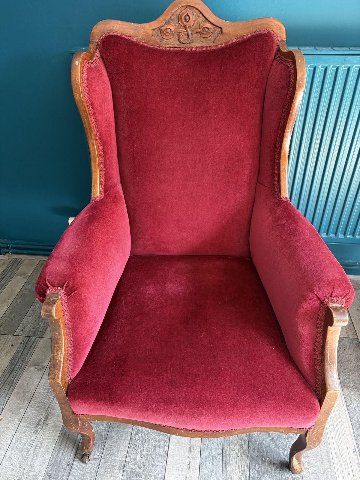 Vintage Red Armchair   Recovered And In Good Condition