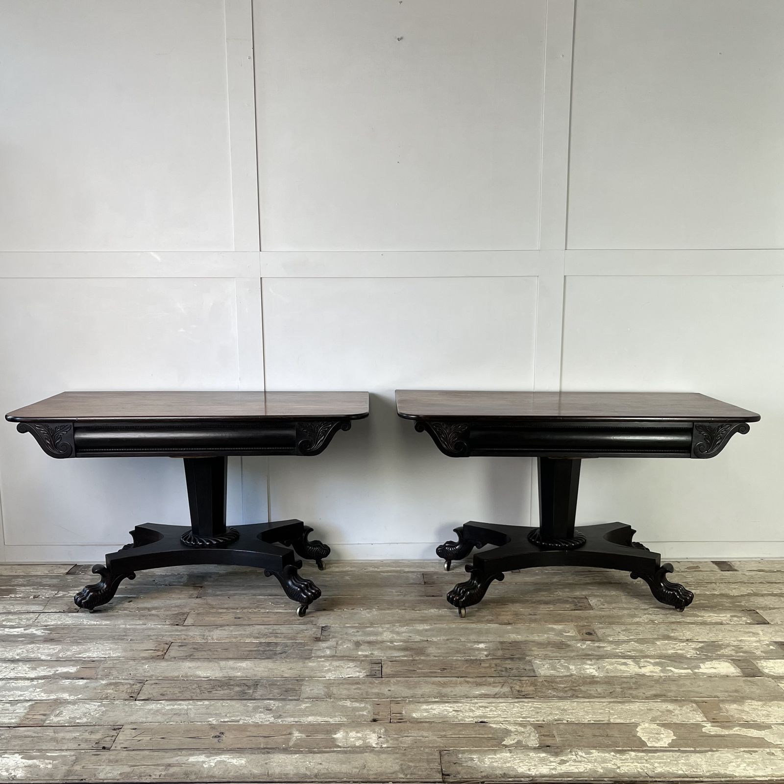 Pair Of Antique Ebonised Mahogany Consoles