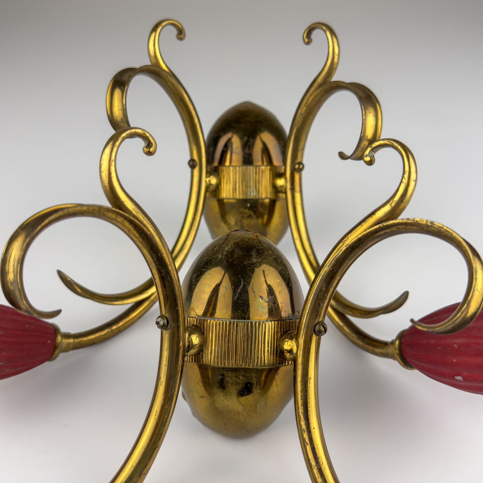 Vintage Red Brass Wall Sconces   Italian Home Decor   Italy,1950s, Set Of 2 photo vintage