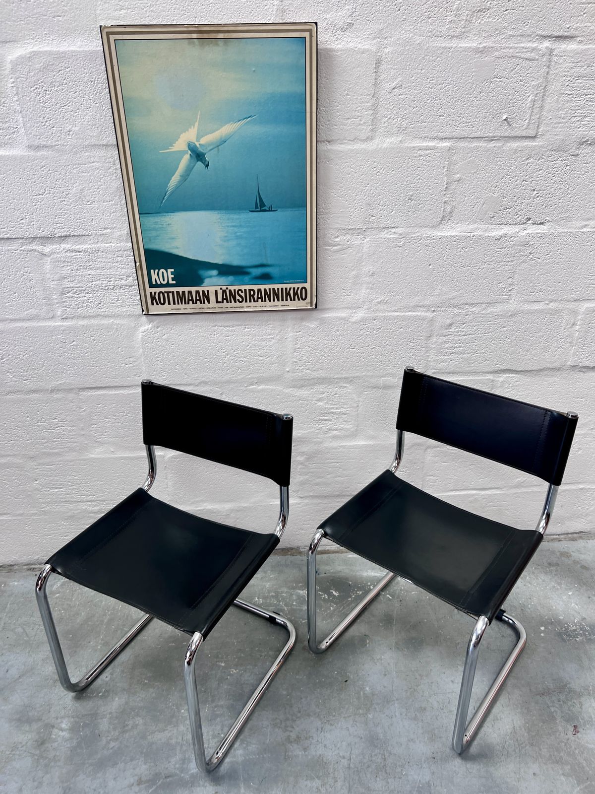 Pair Of Vintage Leather Cantilever Side Chairs Inspired By Mart Stam photo buy