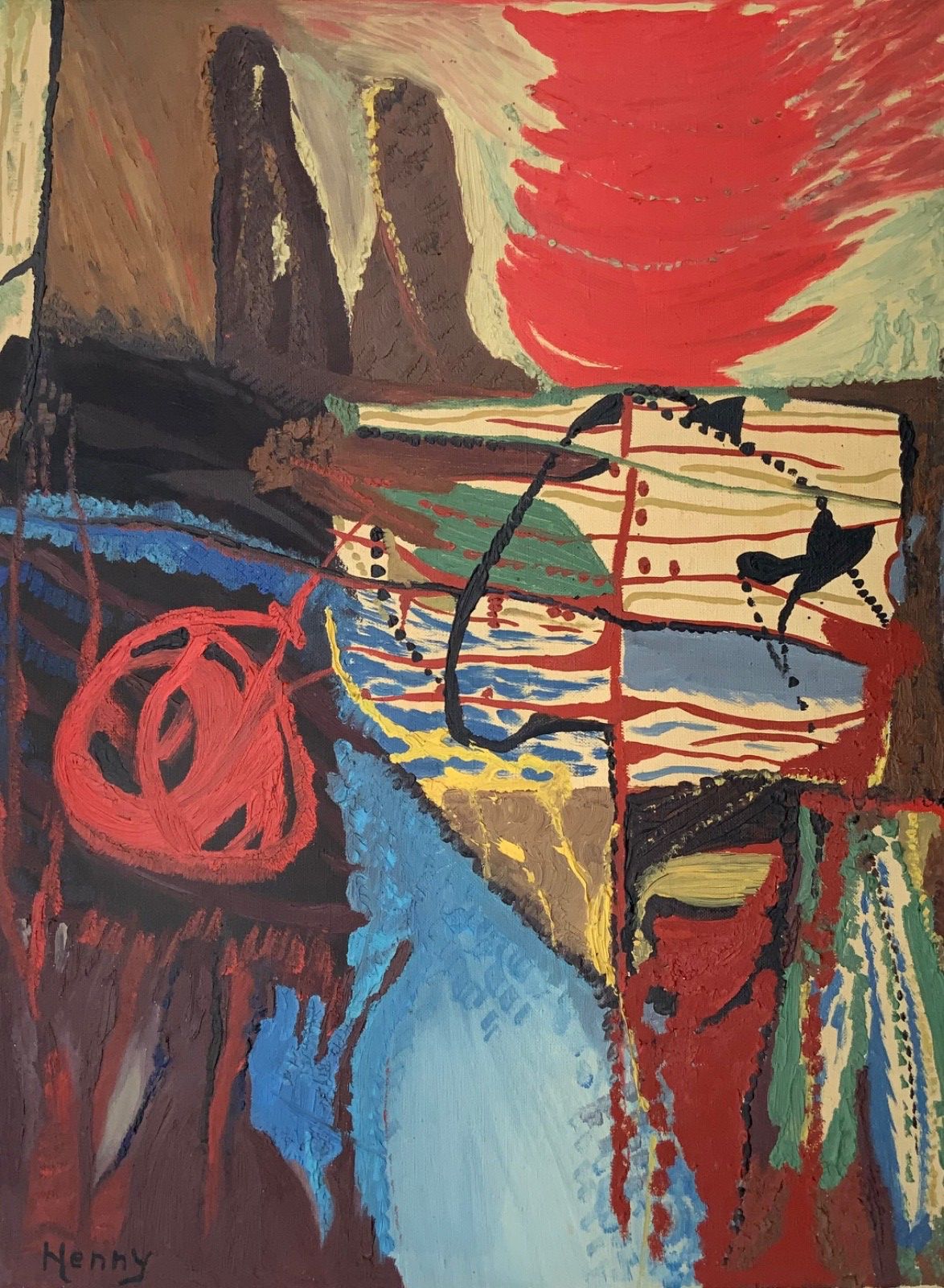 Abstract Vintage Oil Paintings On Canvas “ Simfoni”, Signed By Henny, 1967 photo furniture