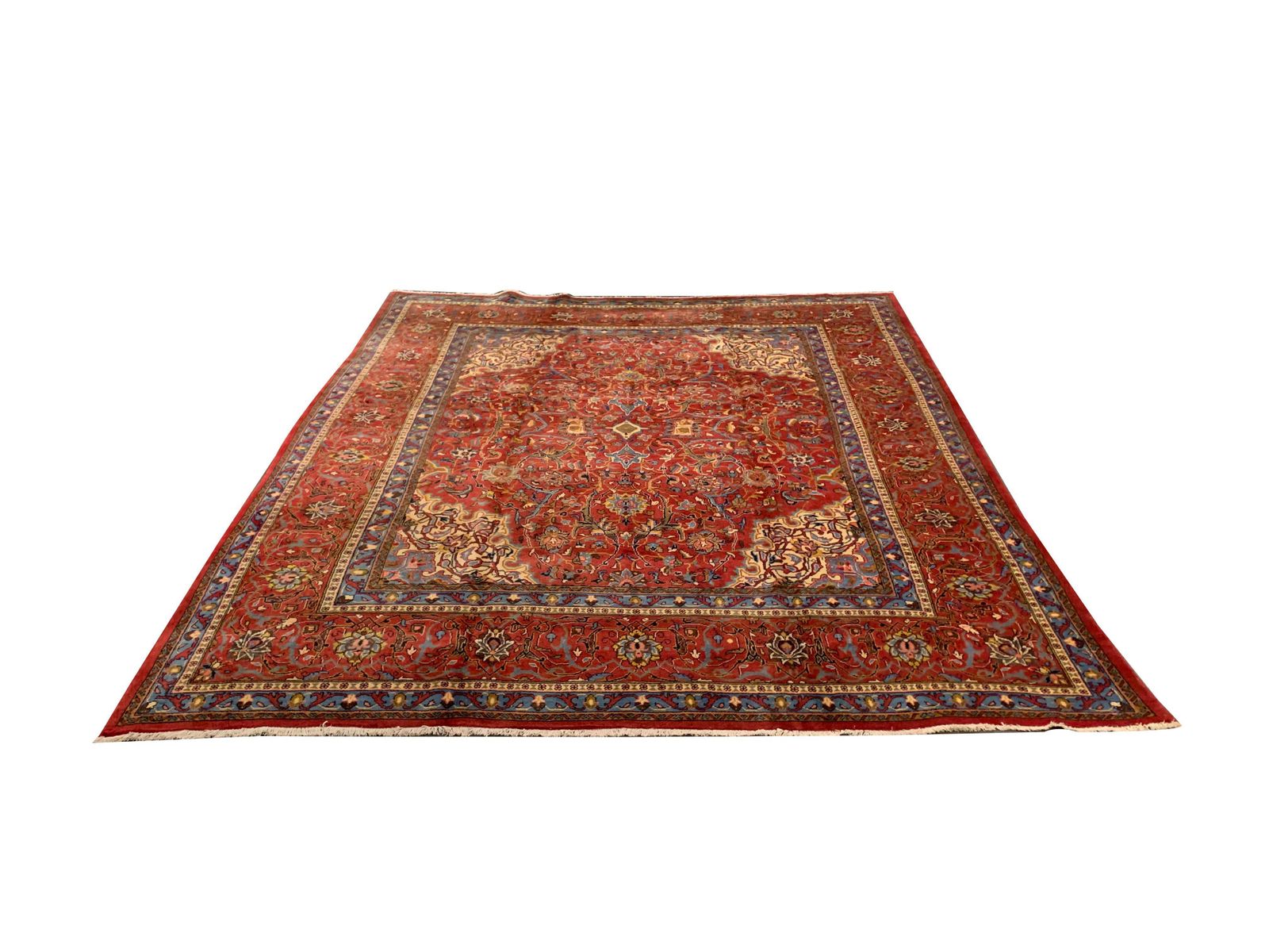 Groot vintage wollen tapijt, handgeweven, traditioneel rood vloerkleed photo vinterior