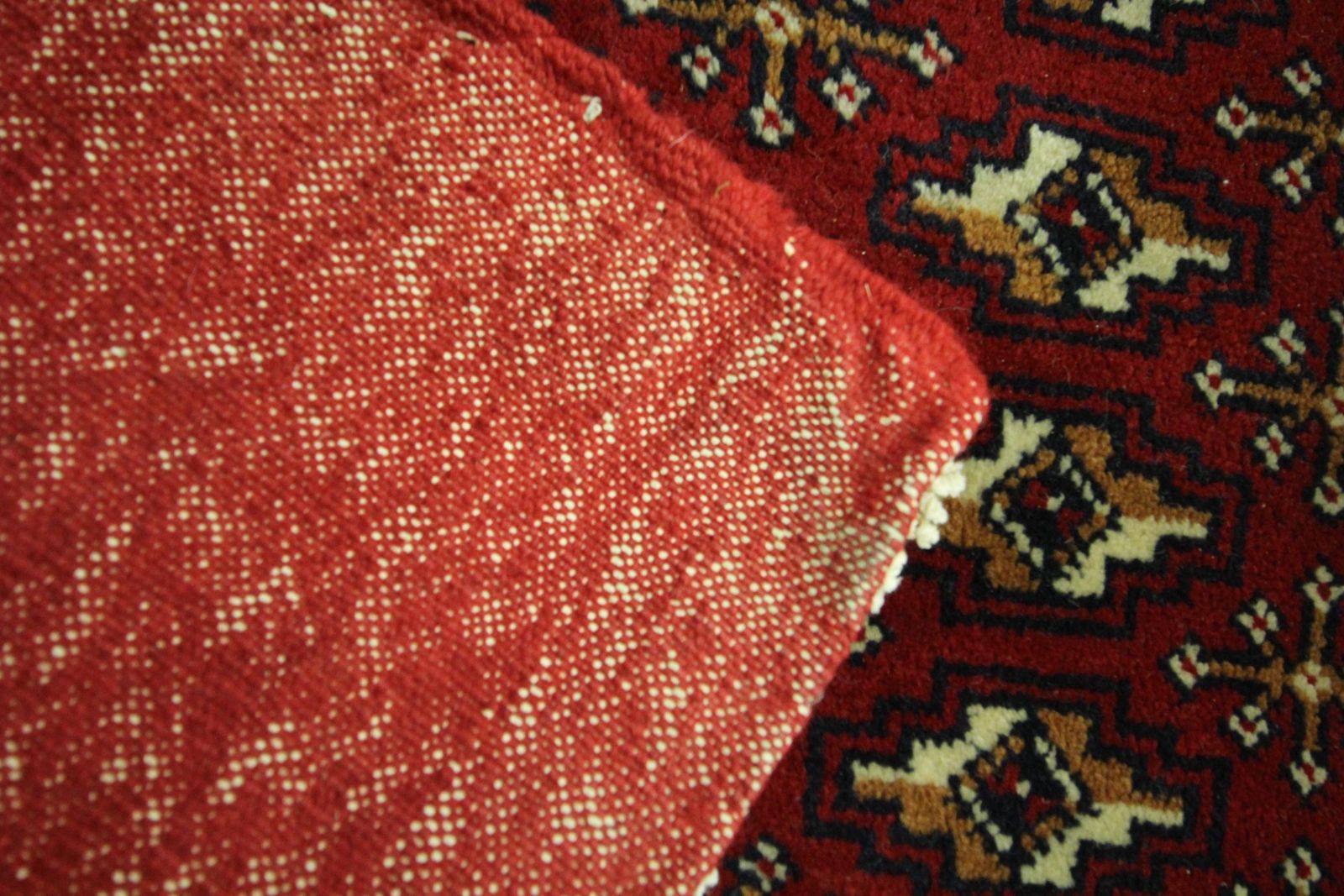 photo buy Tapis de salon en laine fait main, tapis Turkman rouge, Poshti vintage