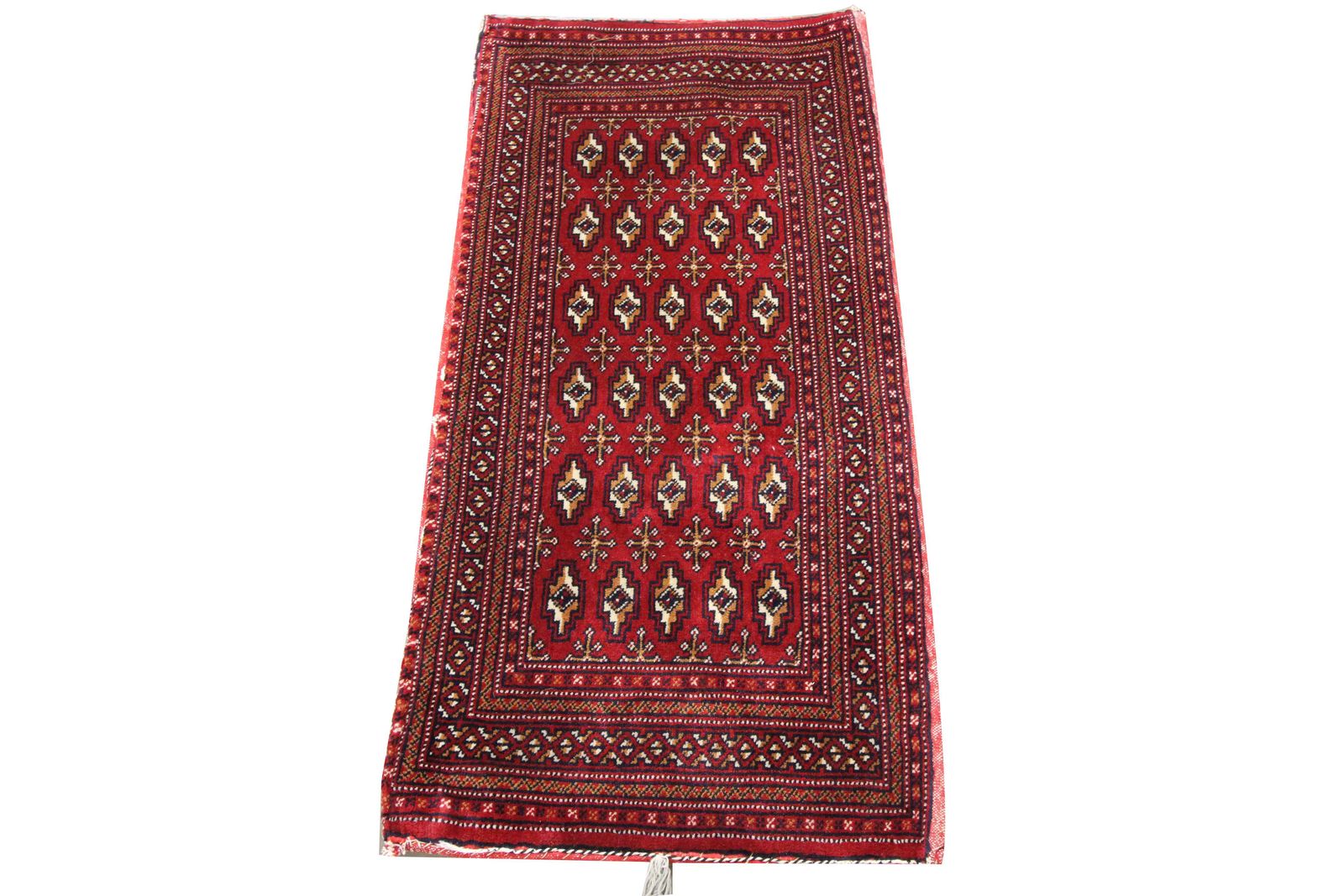 Tapis fait main en laine rouge, coussin de sol Turkmen Poshti traditionnel photo buy