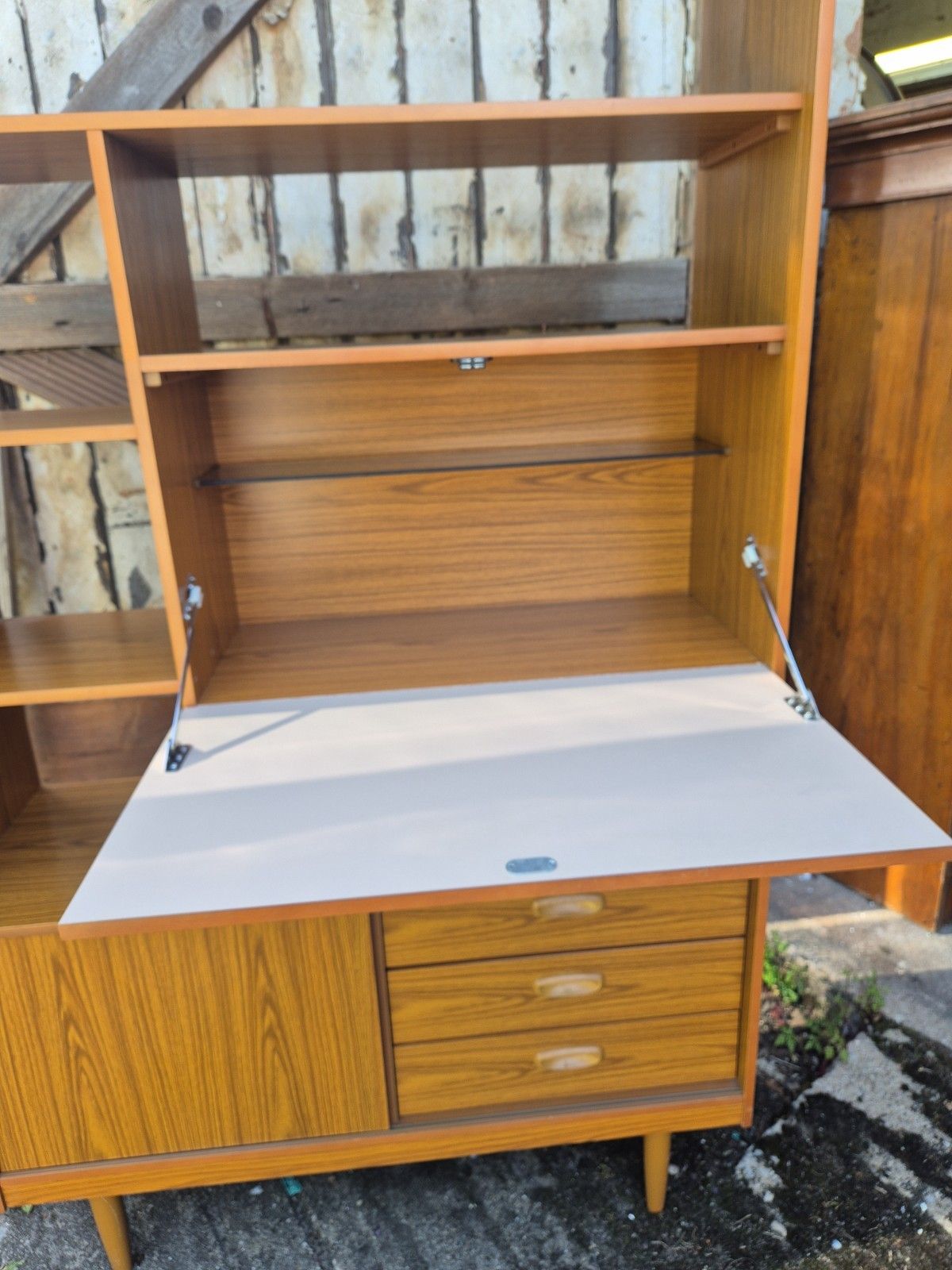 Schreiber Vintage Retro Mid Century 'Small & Tall' Teak Slim Sideboard Bookcase photo vinterior