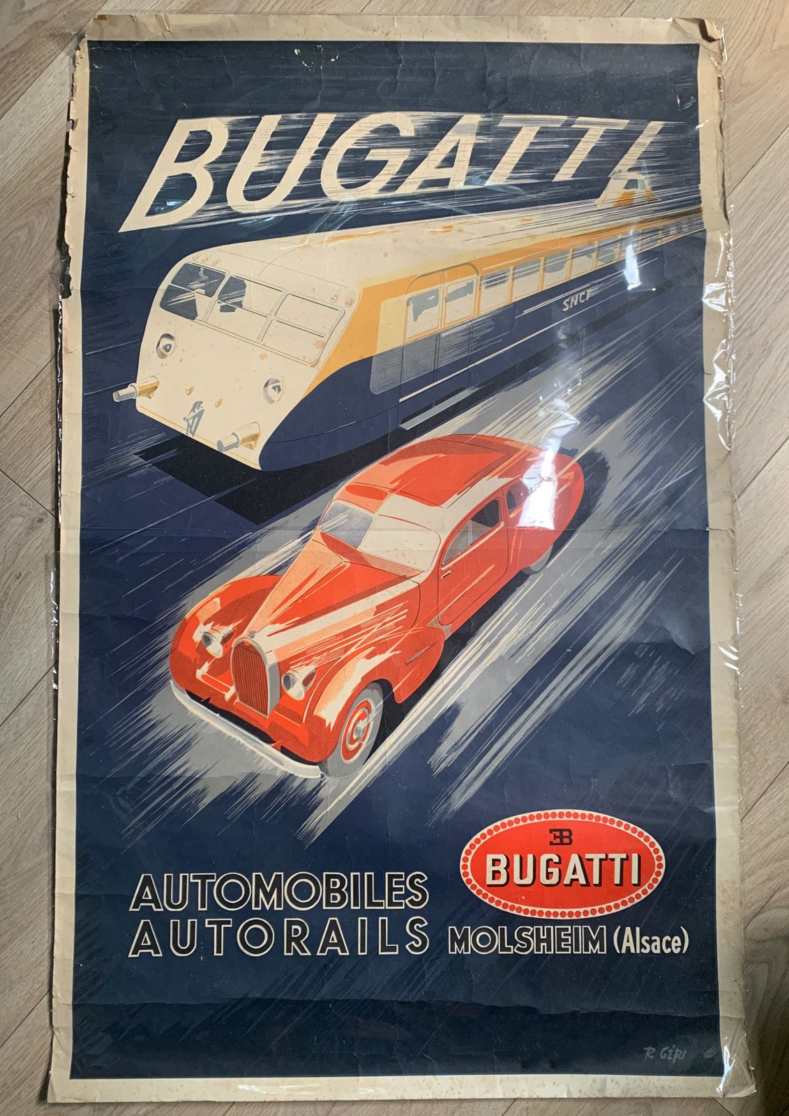 Extremely Rare 1935 Original Bugatti Litho "Automobiles And Railcars" R. Geri photo Art