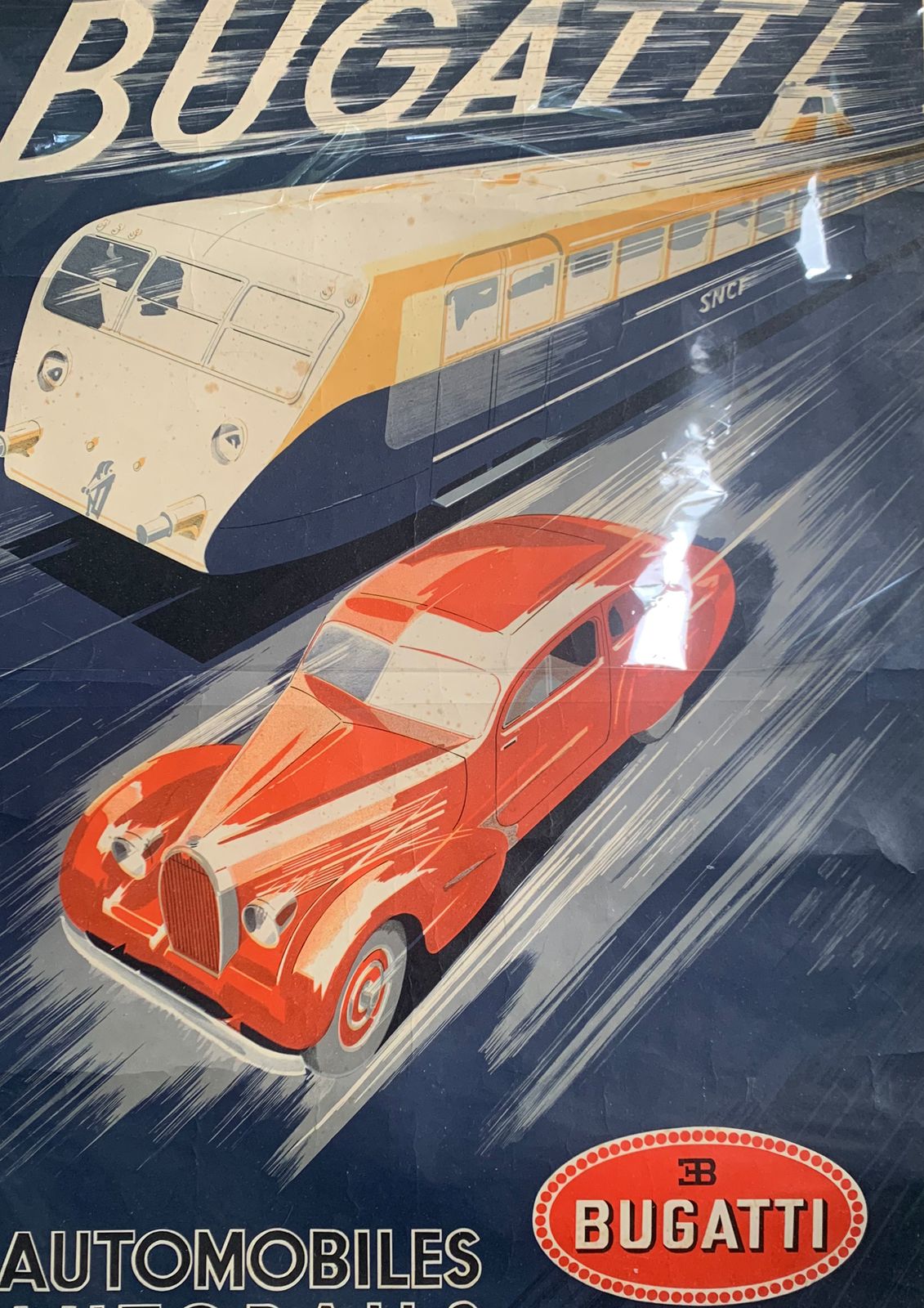 Extremely Rare 1935 Original Bugatti Litho "Automobiles And Railcars" R. Geri photo vintage