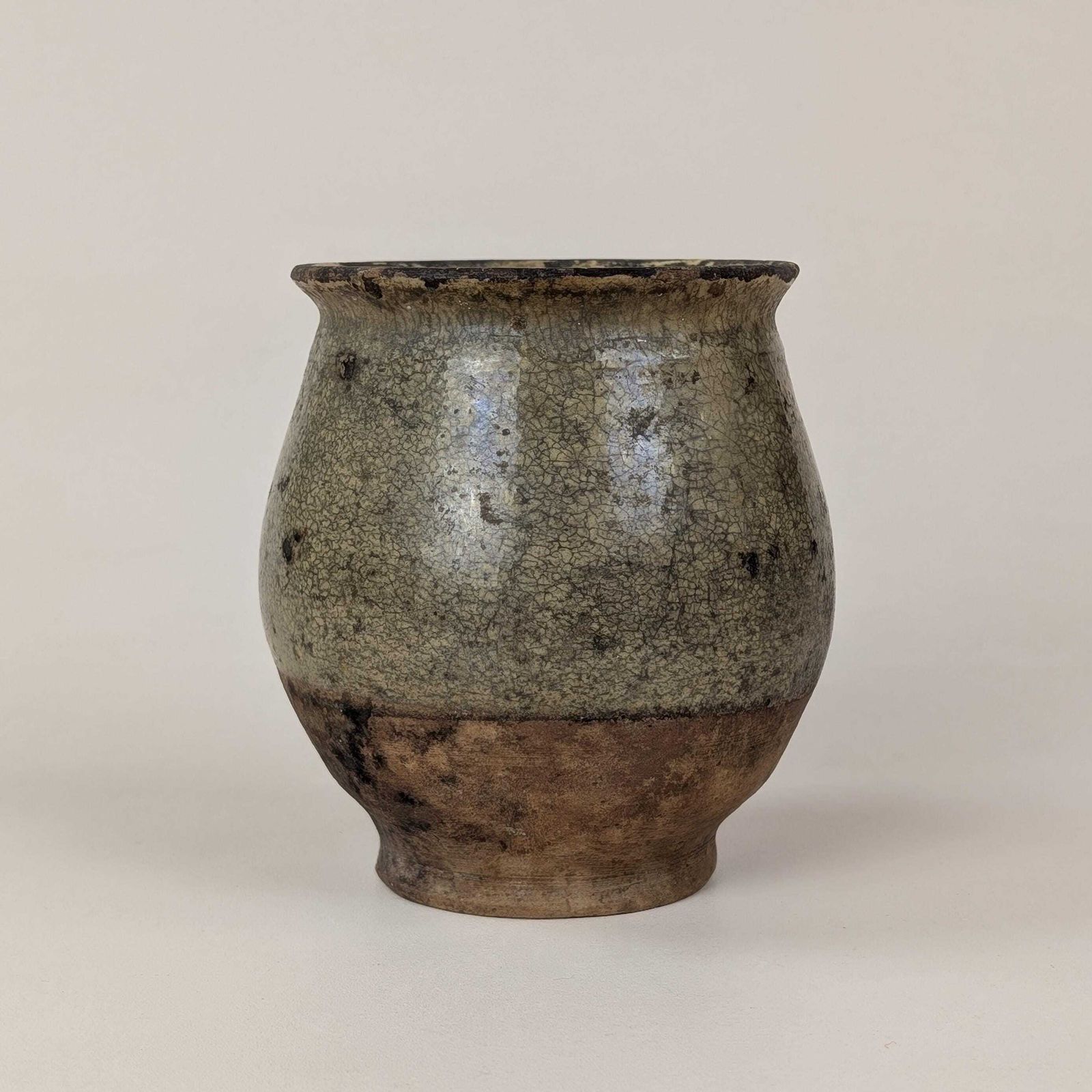 Antique French Confit Pot, Small Glazed Stoneware Crock, Rustic Earthenware Vessel, Crackled Patina Farmhouse Jar, Antique Desk Accessory photo 92.0