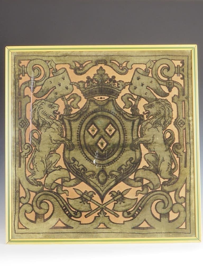Authentic 19th Century Velvet Tapestry Featuring Coat Of Arms photo for sale