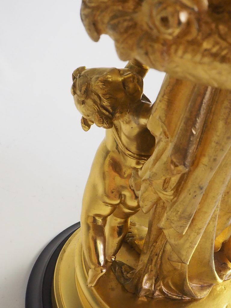 photo for sale Antique Carrier Beluese Gilt Bronze Lady Oil Lamp Signed