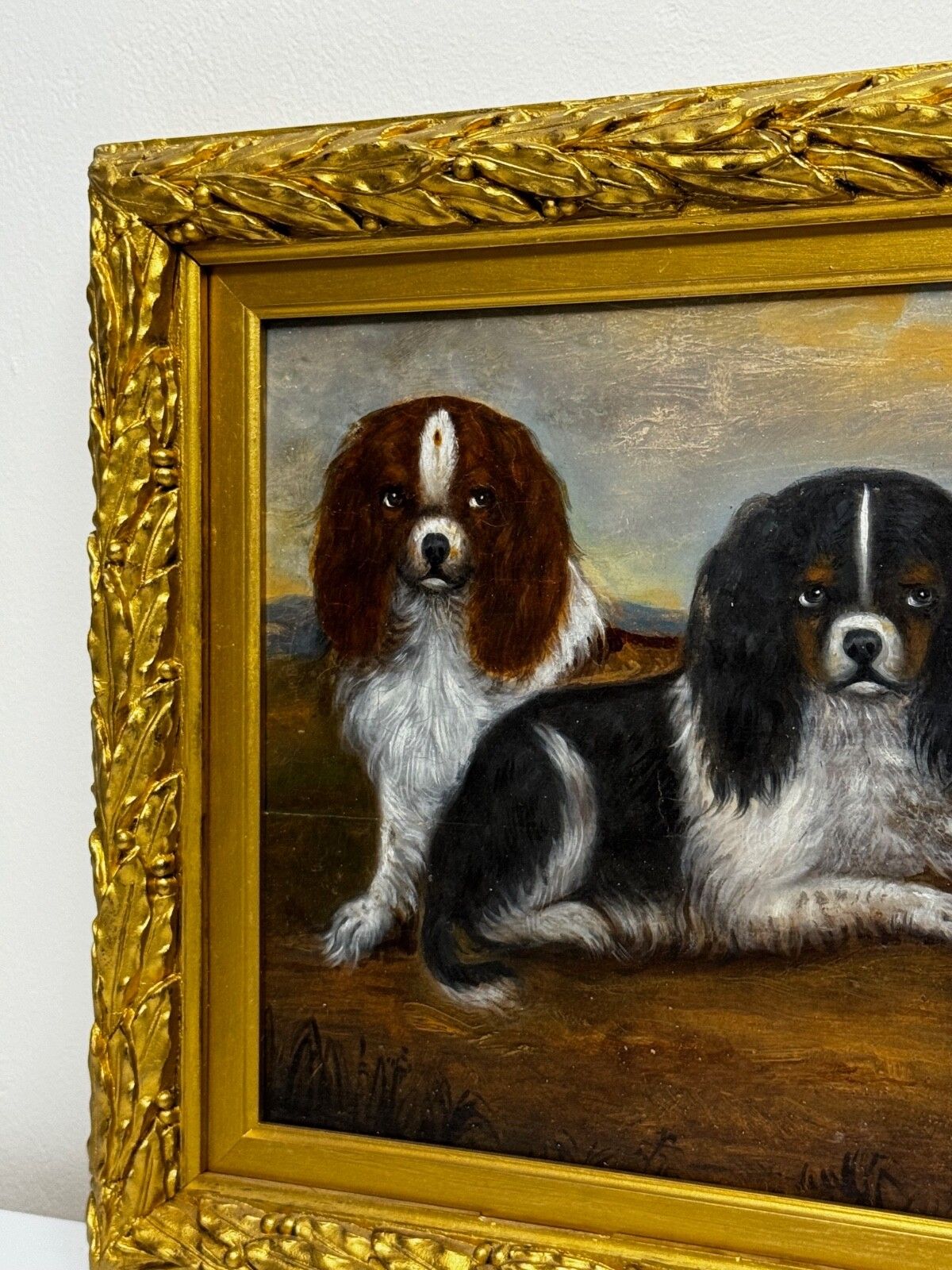 19e-eeuws olieverfschilderij, dierenportret van King Charles Spaniëls photo Kunst