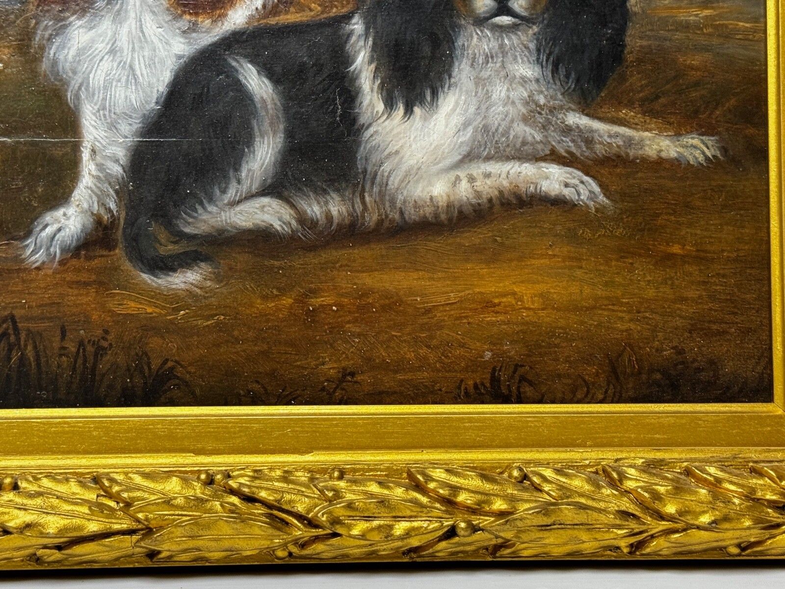 19th Century Oil Painting Animal Portrait Of King Charles Spaniel Dogs photo 3900.0